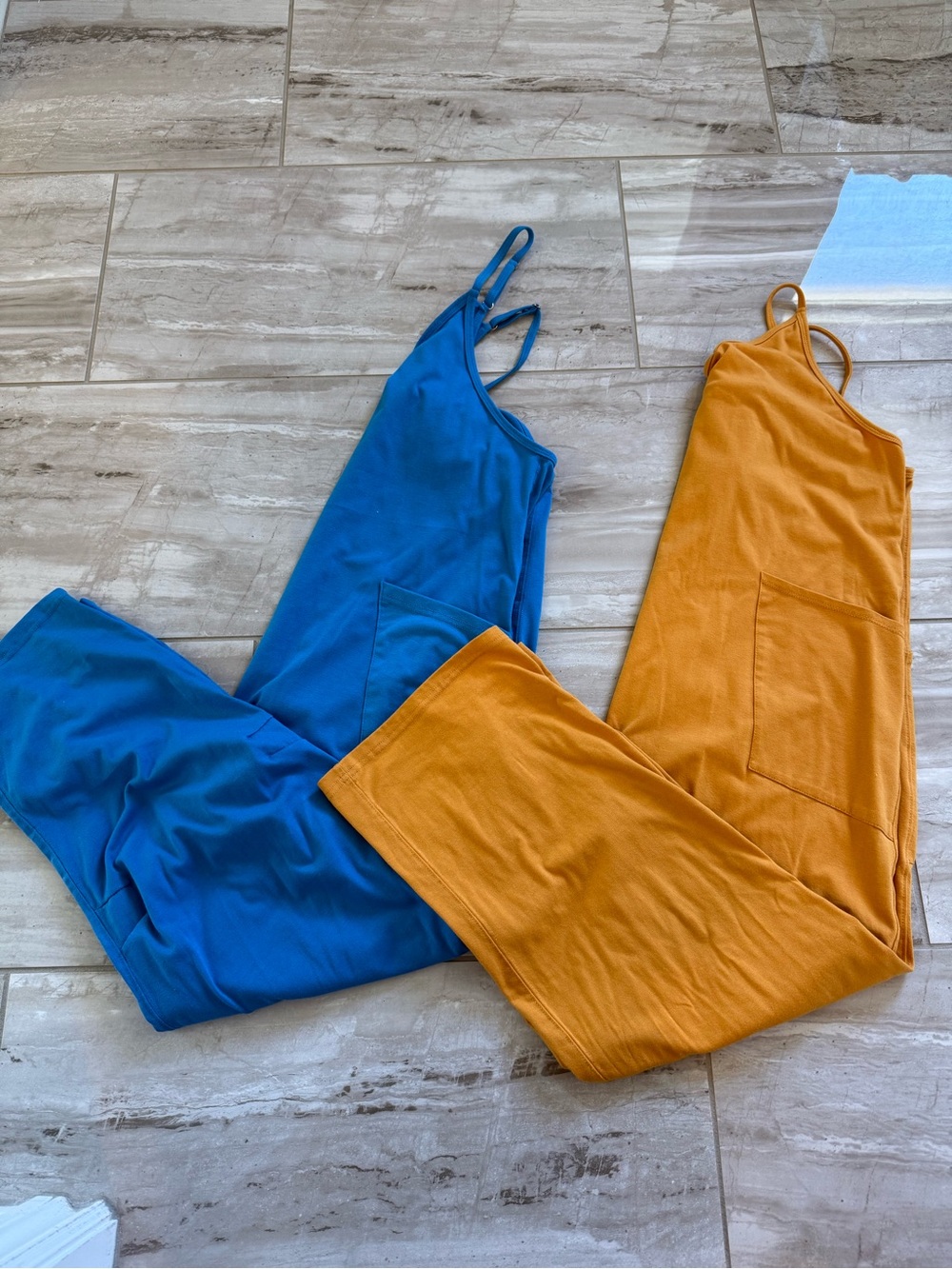 Amazon Women’s Spaghetti-Strap Jumpsuit — Blue and Mustard